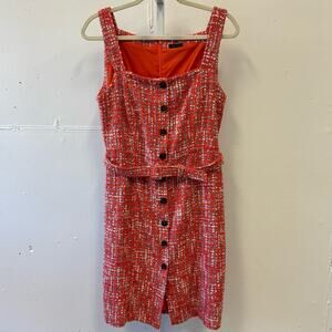 Ann Taylor Tweed Sleeveless Belted Mini Dress Orange Medium